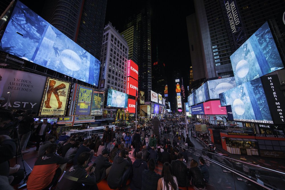 Jakob Kudsk Steensen, Terratic Animism, 2017. Public installation, Part of the Midnight Moment, Times Square, New York, November 2017.