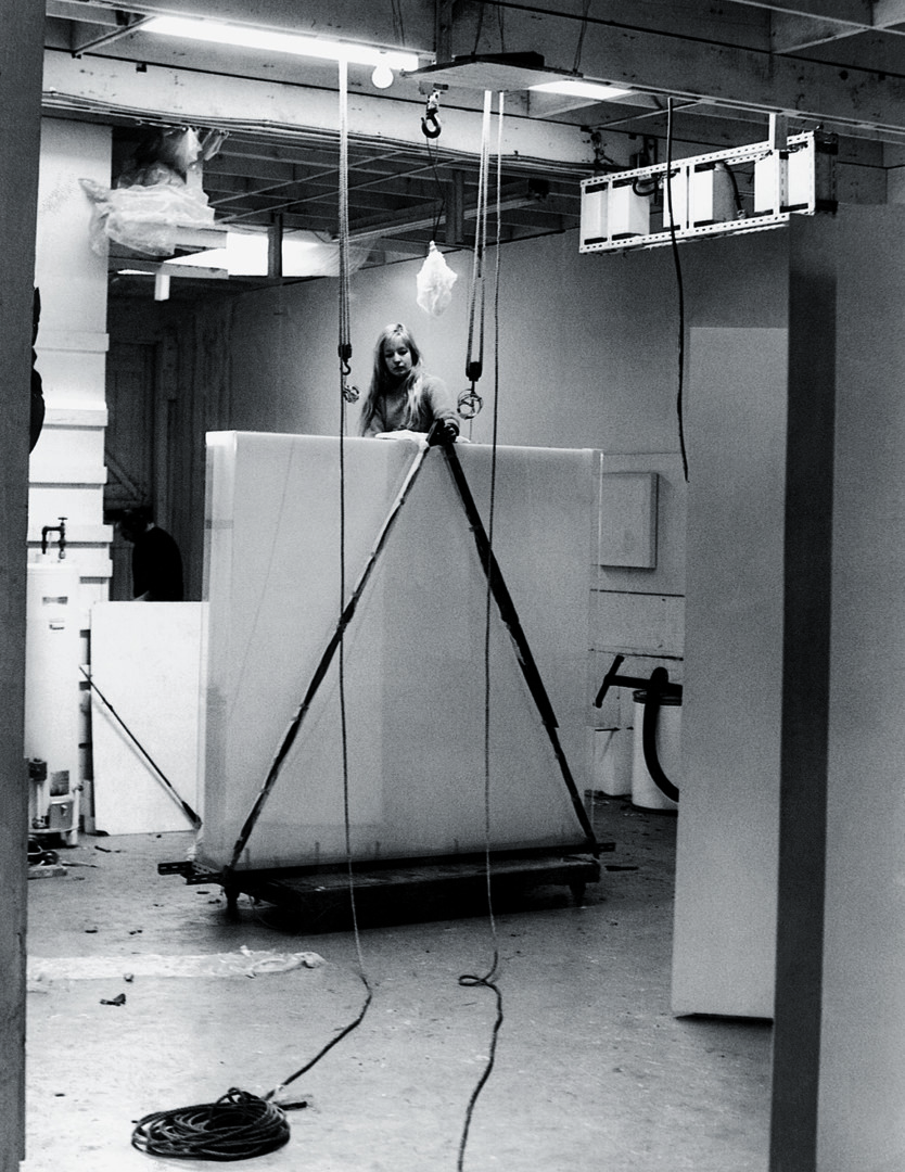 MARY CORSE IN DOWNTOWN LOS ANGELES STUDIO, 1966