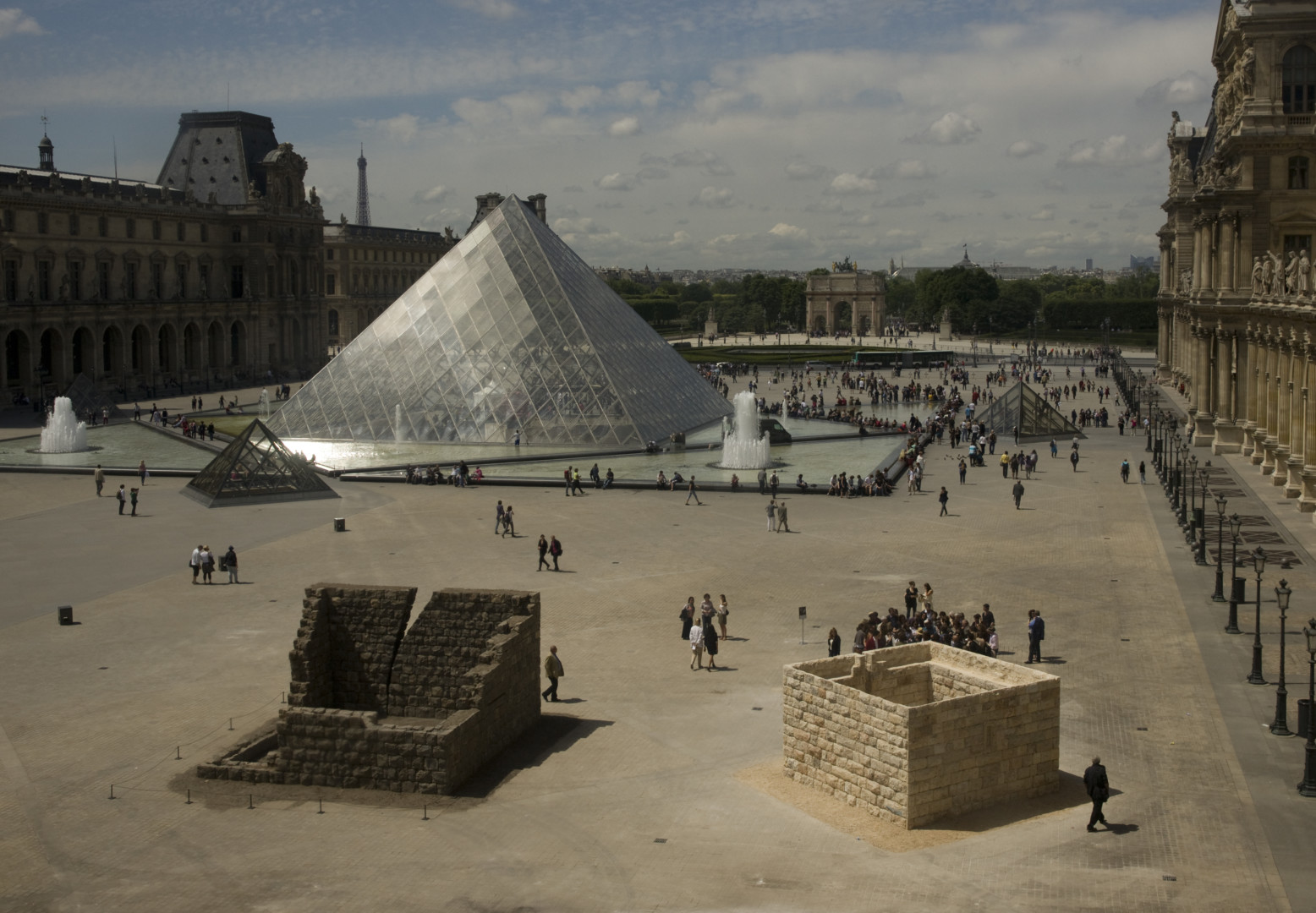 Michal Rovner, Makom II & Makom IV. Installation view, Cour Napoleon, Louvre, Paris, France, 2011. Stone structures
