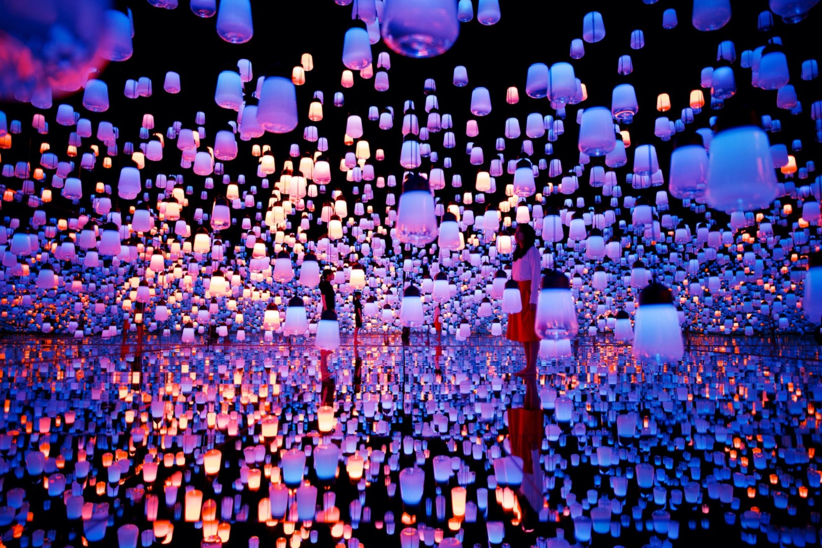 teamLab, Forest of Resonating Lamps - One Stroke, 2016. Interactive Installation
